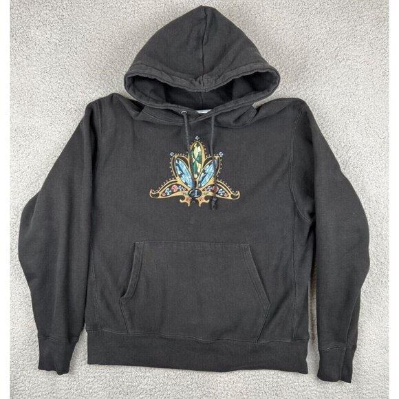 Champion Hoodie Mens Large Sweater Reverse Weave Black Custom Gem Large Print - Picture 1 of 10